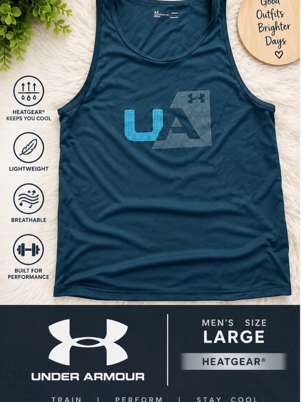 Under Armour Men’s Dark Teal HeatGear Tank Top with Blue Logo
